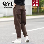 QVI高端品牌 休閑褲女2025夏季新款寬松復古運動工裝蘿卜哈倫長褲 咖啡色【夏季薄款】 L 推薦100-115斤
