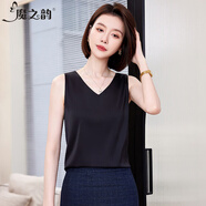 魔之韻氣質(zhì)優(yōu)雅V領(lǐng)小吊帶背心女士可外穿簡(jiǎn)約冰絲無(wú)袖內搭打底上衣0087 黑色 L （100-108斤左右）