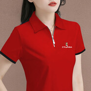 2024夏季新款翻領polo衫短袖T恤修身洋氣氣質顯瘦女士上衣 169紅色 2XL