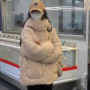 億梵莎（YIFANSHA）羽絨棉服女冬季2023新款韓系學(xué)生寬松加厚連帽面包羽棉襖絨服女 卡其色 均碼【可備注碼數(shù)】