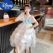 迪士尼（Disney）女大童夏季愛(ài)莎連衣裙新款洋氣中大童艾莎蛋糕裙小女孩甜美公主裙 藍色連衣裙  140cm身高125-135體重48-55斤