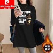 皮爾卡丹（pierre cardin）德絨半高領(lǐng)打底衫女中長(cháng)款秋冬內搭打底衣加絨寬松春秋外穿長(cháng)T恤 033%23黒色【雙面德絨保暖】 XL 【建議120-140斤】