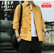 JEEP SPIRIT吉普外穿襯衫男百搭純色韓版長(zhǎng)袖男七分袖夏季休閑上衣男襯衣工裝 檸檬黃8829（七分袖） L