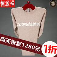 恒源祥100%羊毛絨衫男圓領(lǐng)秋季針織長(cháng)袖套頭純色寬松薄款毛衣男打底衫 圓.領(lǐng) 駝色 2XL 120/180