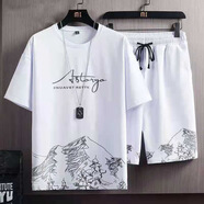 柏斐荻（BYPHYTEE）休閑套裝男士運動夏季薄款冰絲短袖短褲潮流衣服男裝一套搭配帥氣 雪山短褲套裝白色 L 95-110斤
