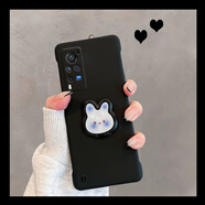 適用vivox60pro手機殼x60pro+新款曲面屏女vox無邊框v2047a半包步步高帶支架超薄 黑色硬殼+兔子支架 vivo x60 pro