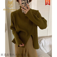鹿王戀雪半高領(lǐng)套頭開(kāi)叉毛衣女秋冬季感內(nèi)搭小立領(lǐng)針織打底衫長(zhǎng)袖上衣 綠色 S