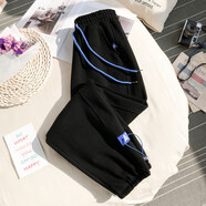 小允星 白色運動(dòng)褲女寬松束腳褲子學(xué)生秋季新款休閑褲AE韓版顯瘦女褲燈籠衛褲 黑色 S 建議 80-95 斤