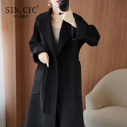 SIN.CYC雙面絨羊毛大衣女冬中長(zhǎng)款寬松時(shí)尚加厚女士雙面呢羊毛呢 黑色1003 M /118-138斤