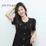 金苑（JINYUAN）連衣裙子女夏季2023新款高級(jí)感法式收腰小香風(fēng)小黑裙G232146 黑色 均碼