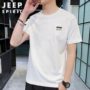 JEEP SPIRIT吉普短袖T恤男夏季純色純棉打底衫男士寬松圓領(lǐng)上衣男 白色- 2XL