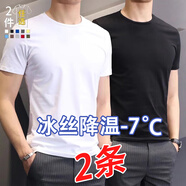 汐嘻2件短袖T恤男士?jì)却畋z薄款透氣青年打底衫純色半袖學(xué)生情侶運動(dòng) 白色+黑色【兩件】 L-建議100-110斤左右
