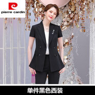 皮爾卡丹（pierre cardin）時(shí)尚小西裝套裝女新款夏季職業(yè)休閑小香風(fēng)薄款短袖小西服外套上衣 黑色 XL