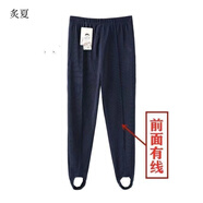 炙夏夏季冰絲健美褲女士腳蹬褲踩腳媽媽褲高彈高腰寬松大碼外穿打底褲 藏青冰感踩腳褲# 前面有立體線 XL 90-120斤