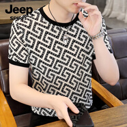 JEEP SPIRIT吉普歐洲站冰絲T恤男士半袖圓領(lǐng)格子設(shè)計(jì)上衣鏤空透氣體恤衫 白色 M 48(100/120斤)