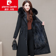 皮爾卡丹（pierre cardin）女裝派克服女2025冬新款貂可拆卸內(nèi)膽皮毛一體長款加絨加厚皮草外 中款黑色-灰色內(nèi)膽 80厘米 L 110-125斤
