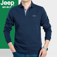 JEEP SPIRIT吉普T恤男長(cháng)袖休閑上衣青年男士翻領(lǐng)男裝純色體恤 長(cháng)袖PS0001寶藍色 M碼