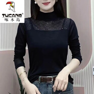啄木鳥（TUCANO）網(wǎng)紗打底衫女秋裝時尚洋氣2025百搭顯瘦半高領(lǐng)內(nèi)搭打底衫新款 黑色 L 105--115斤