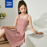 唐獅夏季新款吊帶裙女連衣裙韓系溫柔風(fēng)格子裙減齡時(shí)尚短裙 胭脂紅 S