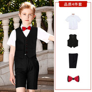 ELPA兒童禮服套裝夏男童小花童六一兒童節(jié)演出服學(xué)生合唱服短袖背帶褲 黑色馬甲短袖短褲4件套 150碼 身高145-150cm 重72-80斤