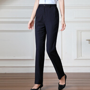 芭麥圖春季建設銀行職業(yè)裝女藍色雙條紋直筒西褲 建行行服正裝工作褲 建行條紋西褲 S