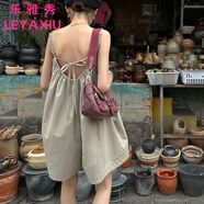 樂雅秀法式時髦吊帶連體褲短褲女2025新款夏季氣質寬松顯瘦闊腿休閑褲裙 灰色 M 85-105斤