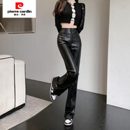 皮爾卡丹（pierre cardin）歐美春夏新款時尚顯瘦百搭高腰設計感御姐直筒寬松休閑皮褲女 皮褲 XL