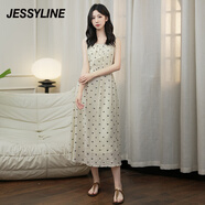 JESSYLINE杰茜萊黑白色印花收腰無袖連衣裙女2024夏新長款背心裙 商場同款 黑間米 XS/155