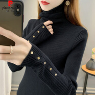 皮爾卡丹（pierre cardin）高端高領(lǐng)毛衣女加厚保暖黑色堆堆領(lǐng)打底衫秋冬感配外套的內(nèi)搭上衣 黑色 S