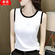 巖霓（YANNI）吊帶背心女無(wú)袖體恤印花外穿顯瘦復古上衣夏新款百搭洋氣韓版打底 白色純色不印圖 3XL 【建議130-140斤】
