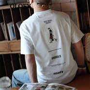 OLOEY 香港潮牌短袖T恤男夏季新款街頭重工刺繡字母時(shí)尚百搭寬松半袖男 白色 M 適合115斤-130斤