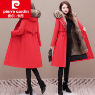 皮爾卡丹（pierre cardin）女裝派克服女2025冬新款貂可拆卸內(nèi)膽皮毛一體長款加絨加厚皮草外 長*款紅色外殼-三色毛內(nèi)膽 110厘 2XL 135-145斤