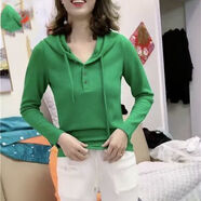 寶喬旭歐洲站年春季網(wǎng)紅新款長(cháng)袖t恤女連帽顯瘦糖果色打底衫上衣 綠色 M 建議95-110斤