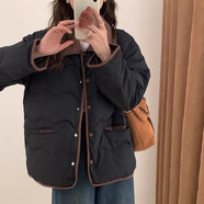 妍莉芬（yanlifen）小香風(fēng)羽絨棉服女裝2025冬季短外套女2025年新復古棉衣羽棉襖絨服 黑色 L
