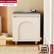 左?。▃uoyin）鞋柜換鞋凳一體家用門(mén)廳玄關(guān)柜簡(jiǎn)約大容量長(cháng)凳穿鞋凳翻斗鞋柜 【奶白色】40cm+灰色皮質(zhì)坐墊