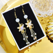 提伯斯長(cháng)款流蘇耳環(huán)新款潮韓國氣質(zhì)耳墜個(gè)性百搭時(shí)尚夸張耳釘耳飾女寓意 B093-貓眼石花朵流蘇-白色