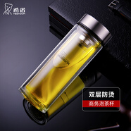 希諾（HEENOOR）雙層玻璃杯男女士高檔辦公泡茶杯大容量便攜車(chē)載帶濾網(wǎng)家用水杯子 【高硼硅玻璃杯體】明星款-410ML 帶濾網(wǎng)+禮盒裝
