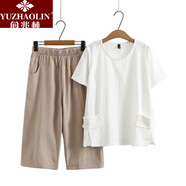 俞兆林（YUZHAOLIN）胖媽媽夏裝套裝時(shí)尚洋氣中老年女短袖T恤加肥加大碼七分褲兩件套 白色-百衣匯262 XL _[110-140斤左右]