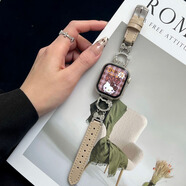 NSND適用蘋果手表S11表帶凱蒂貓金屬閃鉆拼皮applewatchS10高級iwatch9/8/7/6/5/4ultra12替換腕帶女款 杏色鑲鉆kitty貓拼皮 45MM適用于iwatch S9/8/7代