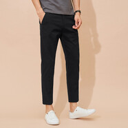 MULONG PRO男士休閑九分褲秋冬透氣水洗褲純棉修身高彈力直筒新款9分小腳褲 黑色 九分褲 （夏季薄款） 31