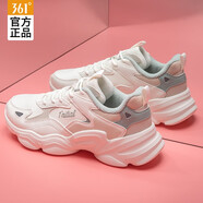 361°女鞋運動鞋女夏秋季新款皮網(wǎng)面跑步鞋防潑水耐磨休閑老爹鞋子女 羽毛白/燕麥奶-7 38