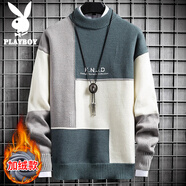 花花公子（PLAYBOY）毛衣男秋冬季針織衫男士外套頭打底衫圓領(lǐng)拼色保暖毛線(xiàn)衣服