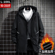 老者（LAOZHE）大碼中長(cháng)款風(fēng)衣外套男春秋季胖子加肥加大加絨厚夾克休閑寬松冬裝 2011黑色(加棉款) 5XL (建議200-225斤)
