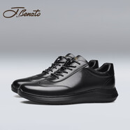 賓度【官方發(fā)售】男鞋冬季新款男士休閑皮鞋頭層牛皮黑色通勤運動(dòng)鞋潮 黑色 40