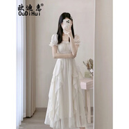 歐迪惠（Oudihui）新款連衣裙2025年夏季女裝衣服收腰顯瘦溫柔風(fēng)法式雪紡裙子女夏天 米白色 L