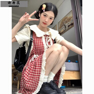 詩丹蕊法式初戀森系甜美復(fù)古格子背帶連衣裙女學(xué)生學(xué)院風(fēng)中長(zhǎng)款背心裙子 襯衣+連衣裙 均碼【可備注碼數(shù)】