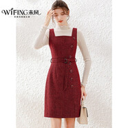 未風(fēng)紅色羊毛背心裙女秋冬2024冬季新款女裝復(fù)古方領(lǐng)通勤減齡裙子 紅色 S