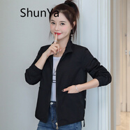 shunya 香港潮牌 短外套女風(fēng)衣2022年新款減齡洋氣春秋小個(gè)子棒球服短款休閑寬松顯瘦薄款夾克 經(jīng)典黑色 S/