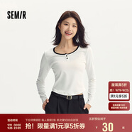 森馬（Semir）長(zhǎng)袖T恤女短款撞色打底衫簡(jiǎn)約風(fēng)秋季假兩件修身衣服101524101005