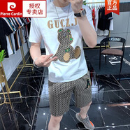 皮爾卡丹（pierre cardin）歐洲站小熊印花短袖t恤男套裝男帥氣23夏季新款男士一套搭配 小熊印花恤白+短褲潮流一套 2XL 建議140-160斤)